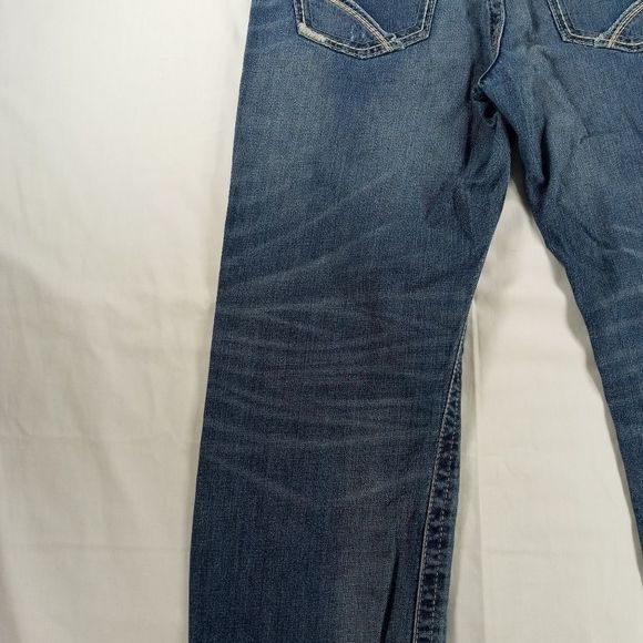 BKE Denim Tyler straight leg men's 33L cuffed 5 pocket distressed whiskered - Picture 6 of 11